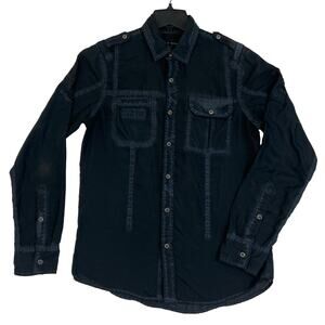 Affliction Men’s Button Up Shirt Black Embroidered Size S Streetwear Grunge Edgy